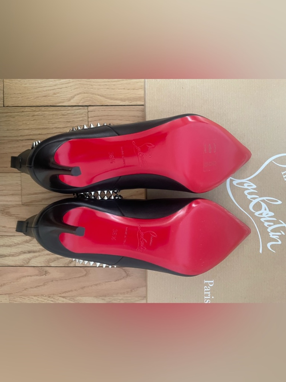 Christian Louboutin SPIKITA BOOTY 85 Spiked Stud Leather Boots Heel Bootie - Picture 5 of 6